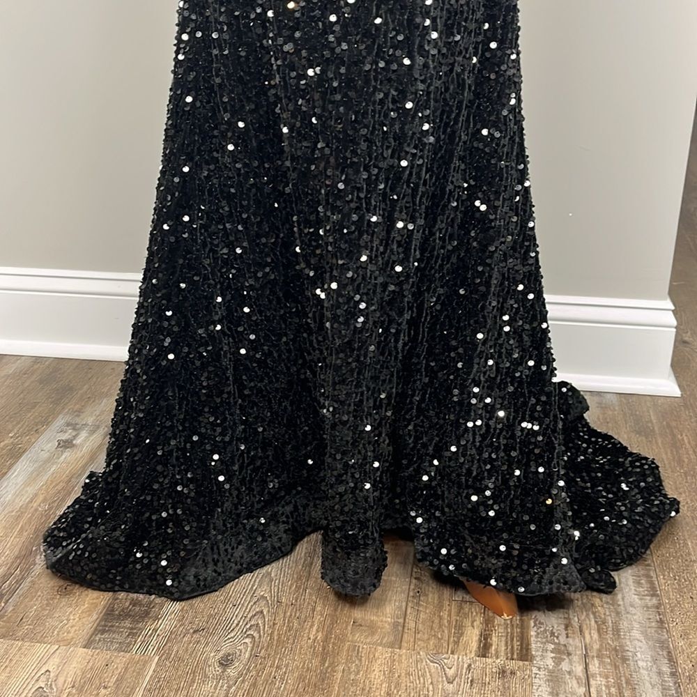 Black Velvet Sequin Mermaid Prom Dress Gown Size 4 Sweep Train Corset Back Gala - Picture 8 of 16